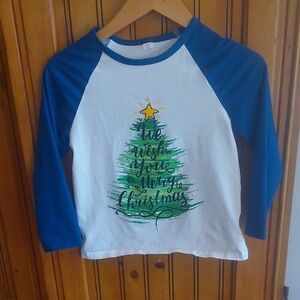 Source Unknown Festive Blue and White Christmas Tree Tee